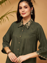 Shae by SASSAFRAS Zari Embroidered Shirt Collar Tunic Top With Palazzos Co-Ords