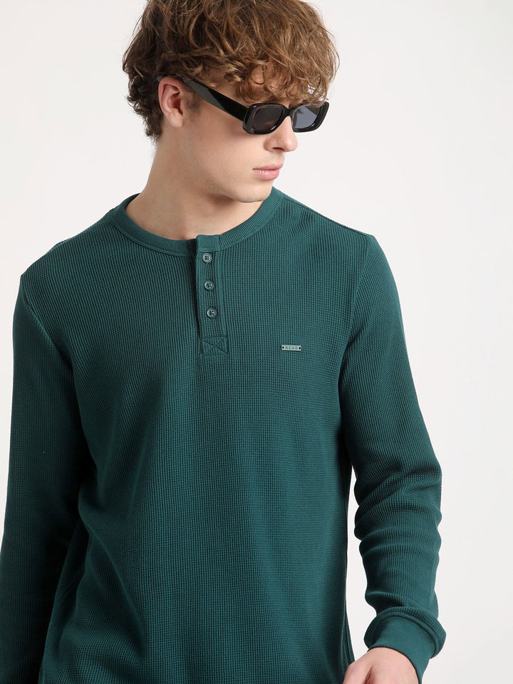 THE BEAR HOUSE Henley Neck Pure Cotton Slim Fit T-shirt