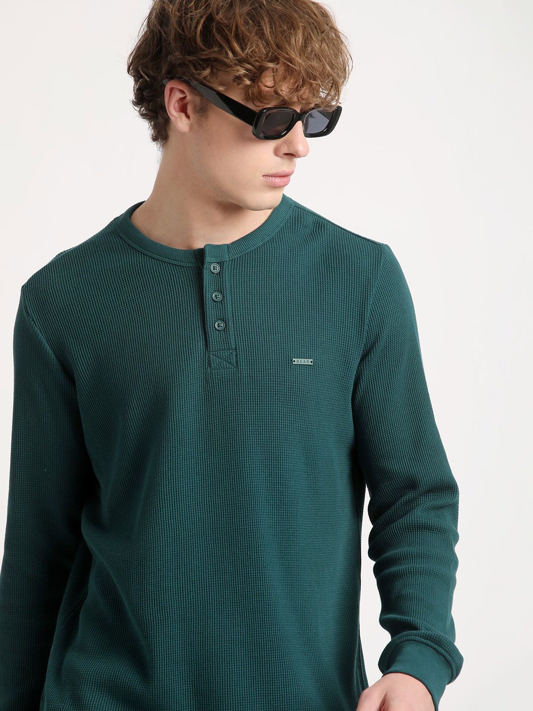 THE BEAR HOUSE Henley Neck Pure Cotton Slim Fit T-shirt