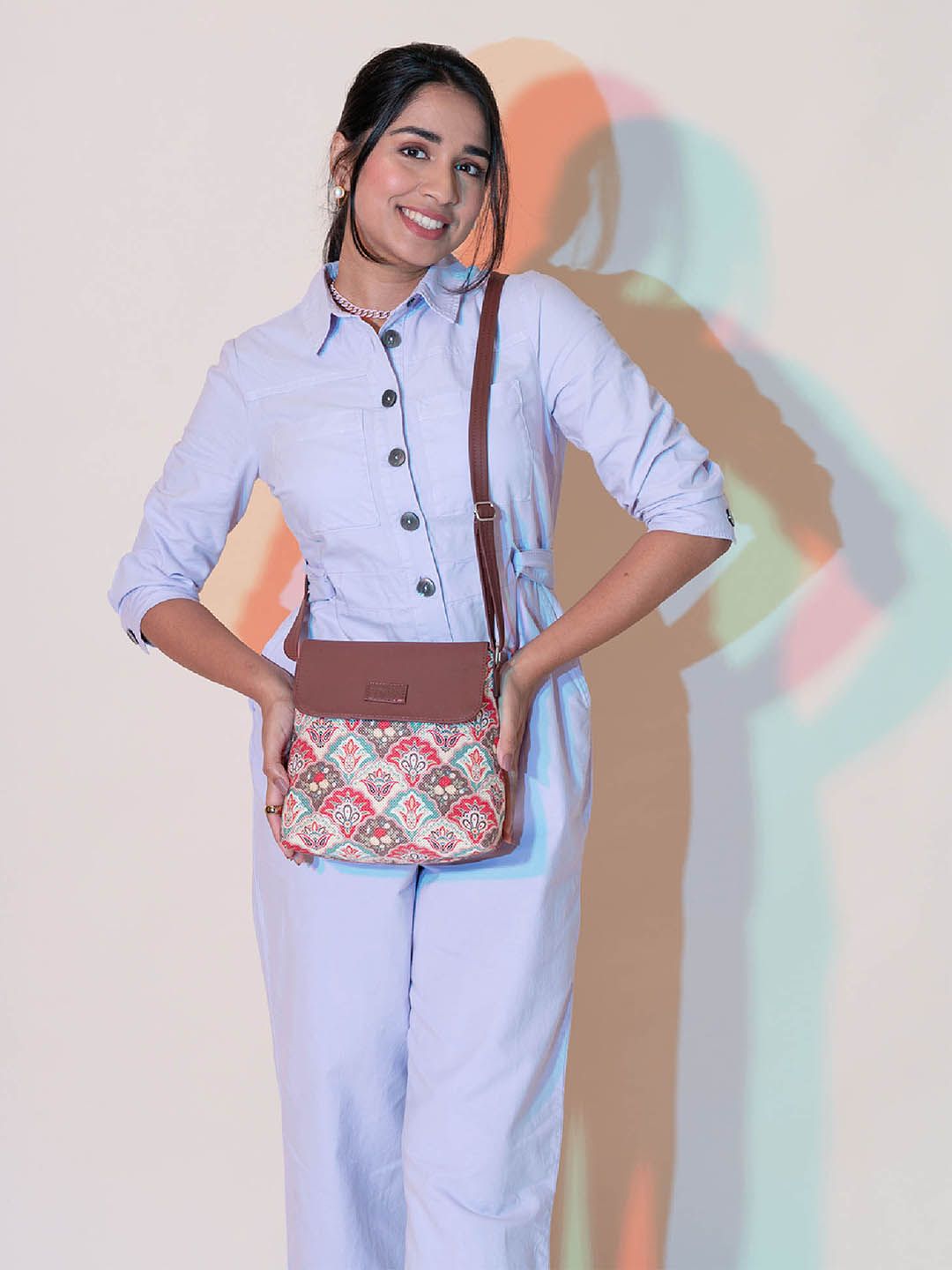 ZOUK Ethnic Motifs Printed Structured Sling Bag