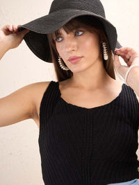 SASSAFRAS Self Design Striped Sleeveless Crochet Top