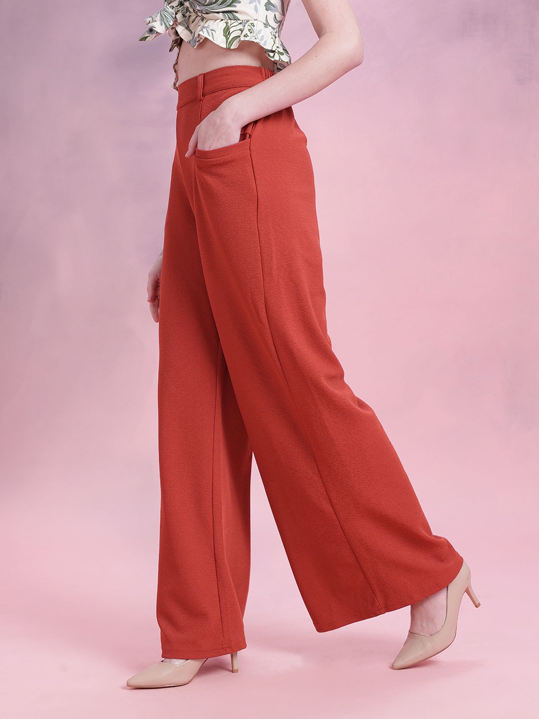 DressBerry Women Regular Fit Textured High-Rise Wide Leg Trousers