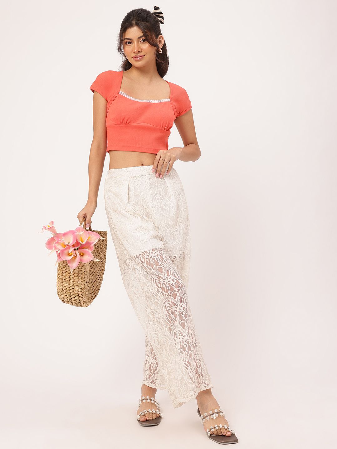 DressBerry Edgy Babe Lace-Detail Ribbed Crop Top