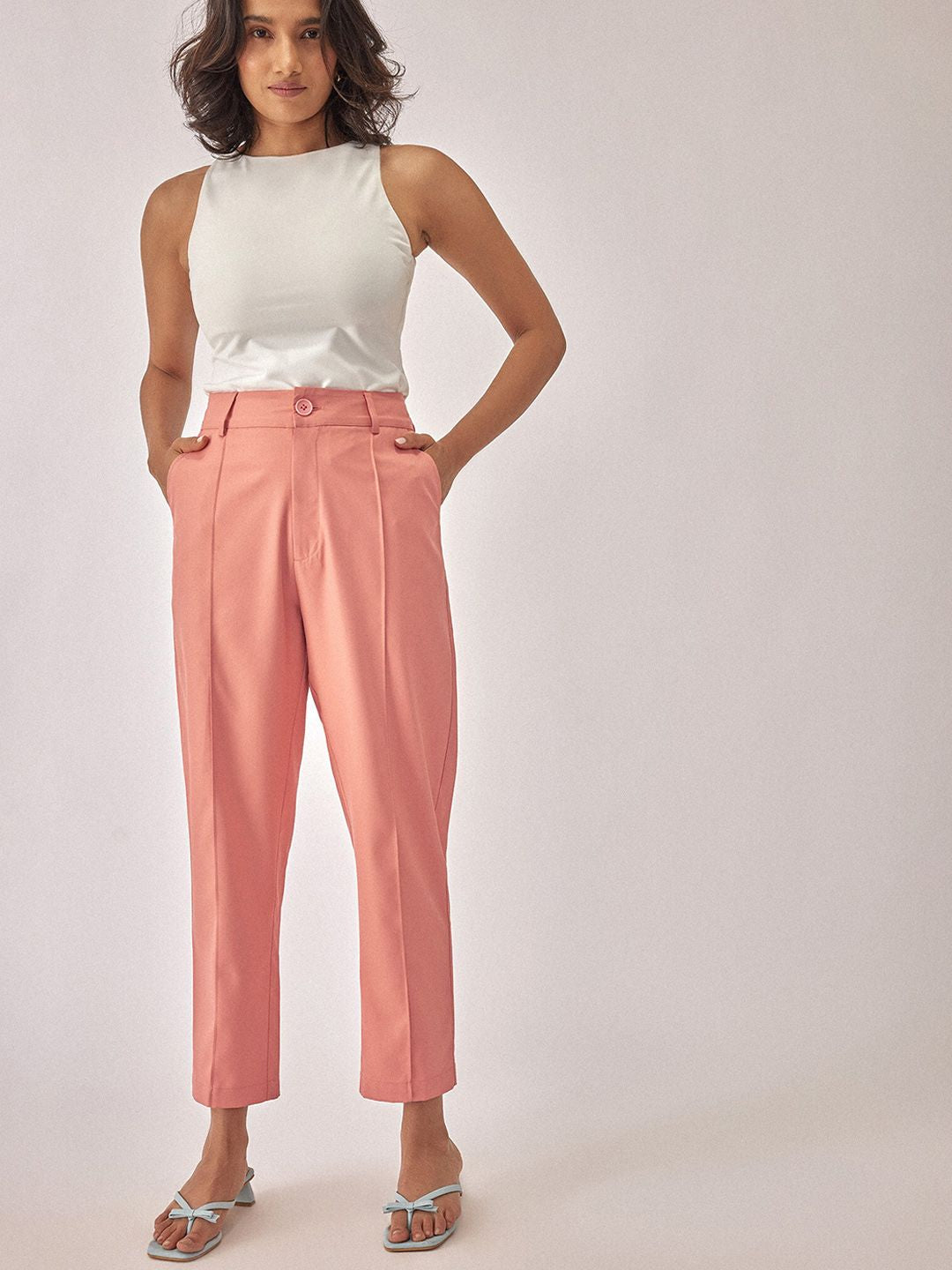 The Label Life Women Tapered Fit High-Rise Pleated Trousers