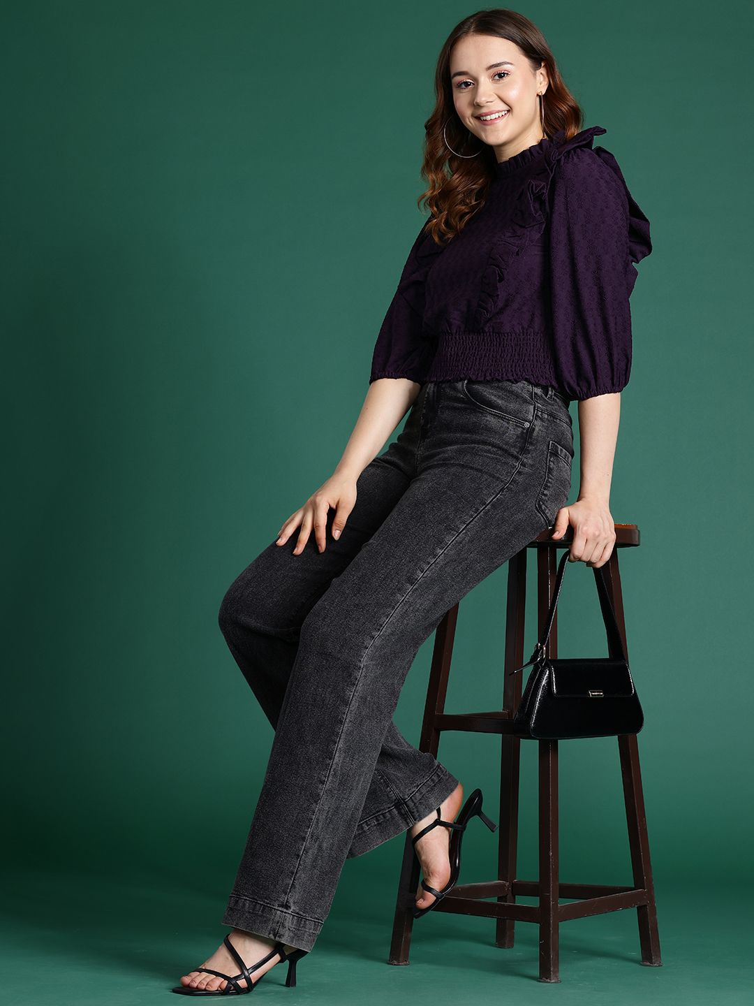 DressBerry Self-Design Ruffled Blouson Top