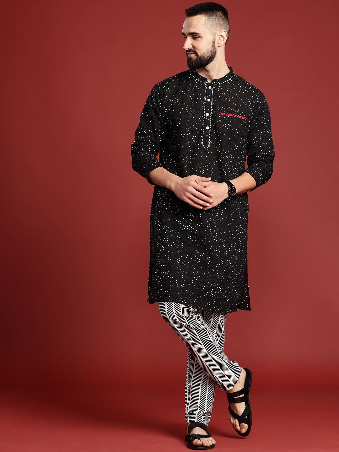 Anouk Men Geometric Printed Pure Cotton Kurta & Trousers