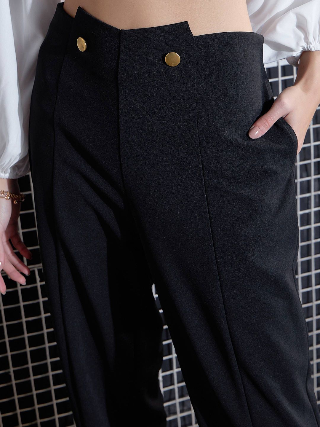 SASSAFRAS Women Black High-Rise Pleated Trousers