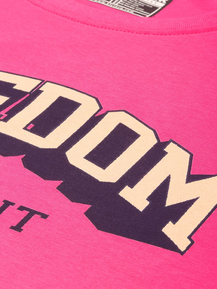 DILLINGER Women Pink & Cream-Coloured Typography Pure Cotton Oversized T-shirt