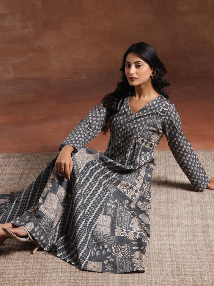 Libas Floral Print V-Neck Linen Maxi Dress