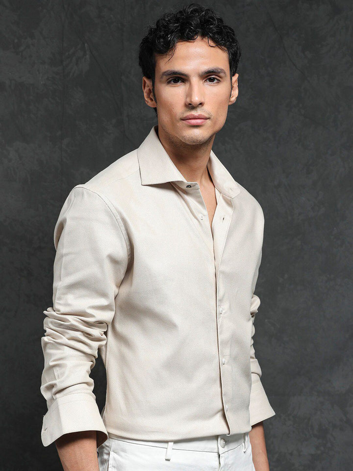 RARE RABBIT Men Comb-1 Slim Fit Textured Cotton Shirt