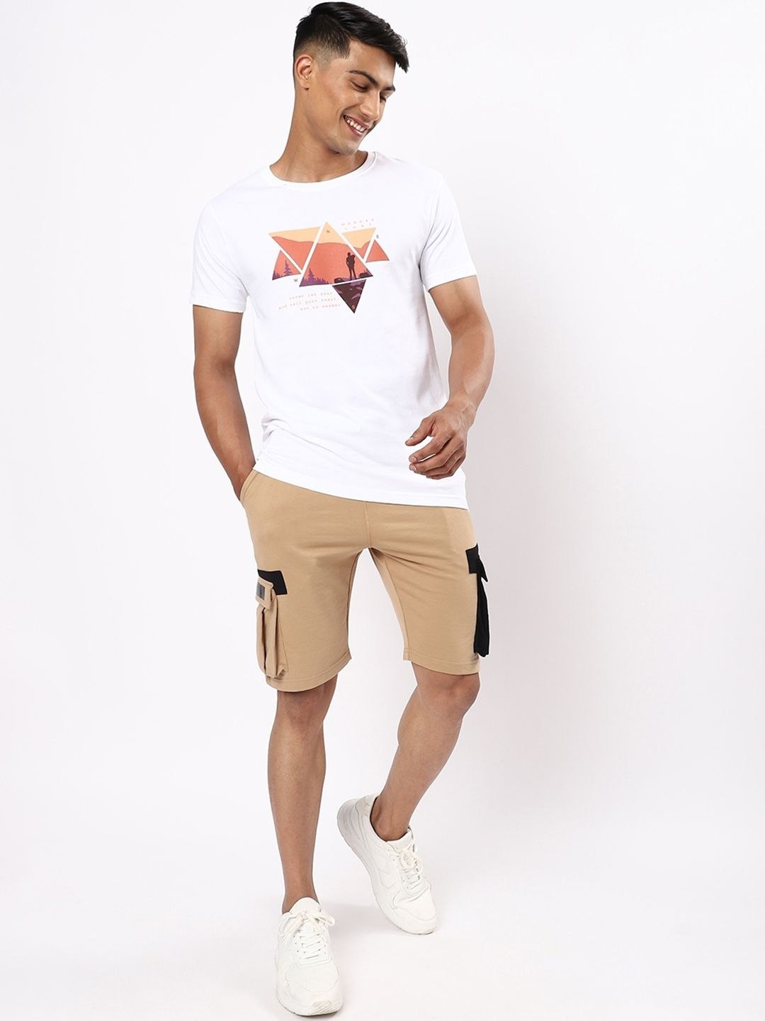 Bewakoof Men White & Coral Printed T-shirt