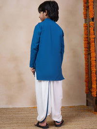 pspeaches Boys Mandarin Collar Floral Yoke Design Regular Thread Work Kurta with Dhoti Pants