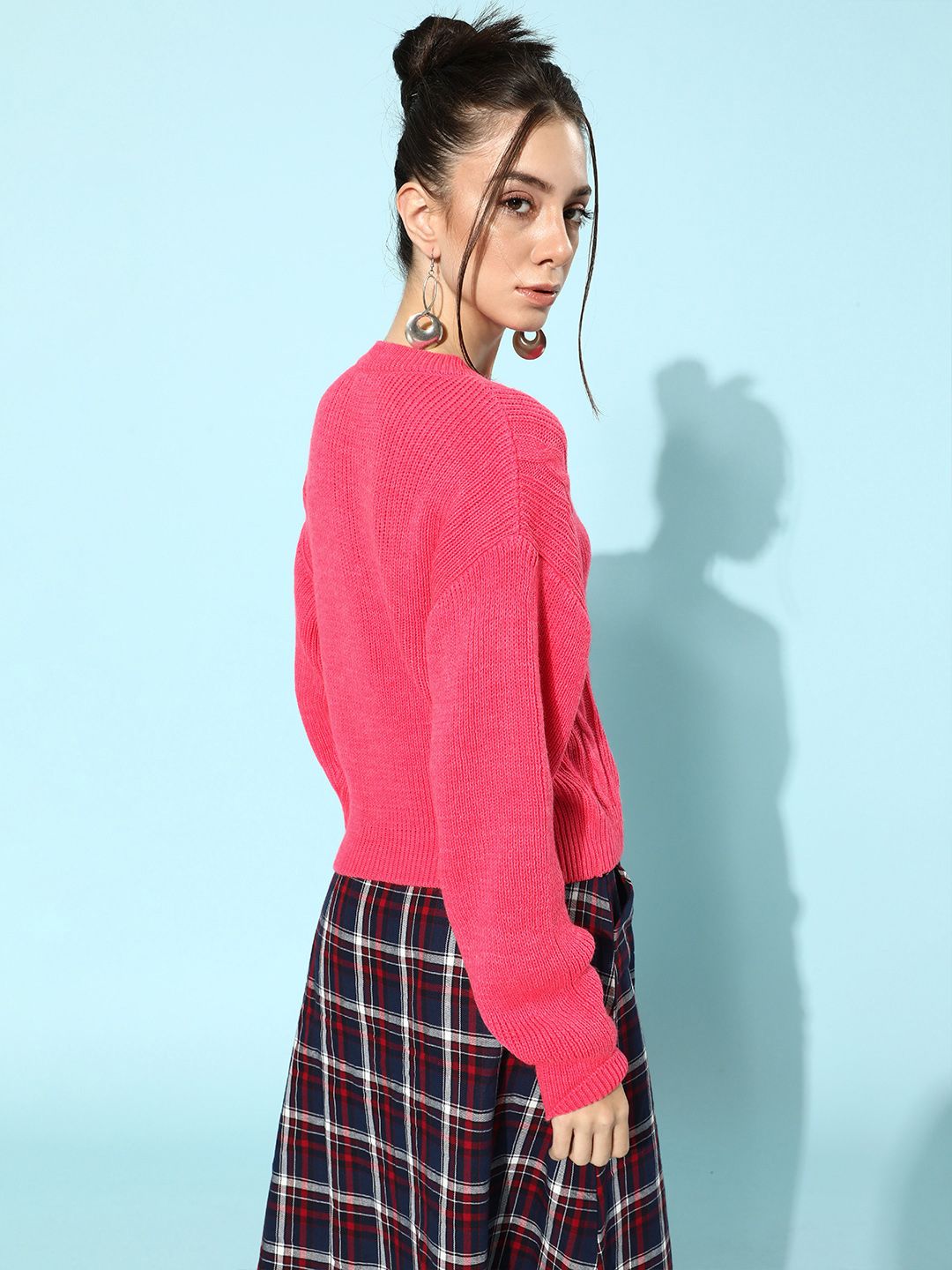 STREET 9 Women Fuchsia Self-Design Pullover Sweater