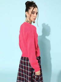 STREET 9 Women Fuchsia Self-Design Pullover Sweater