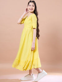 pspeaches Girls Cotton V-Neck Short Sleeves Fit & Flare Midi Dress