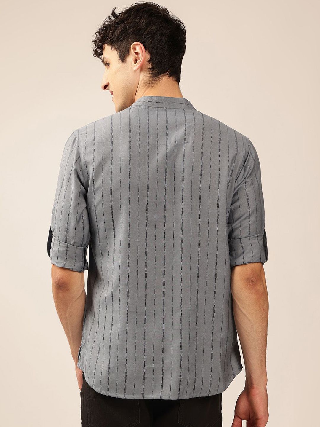 Anouk Striped Mandarin collar Pathani Short Kurta