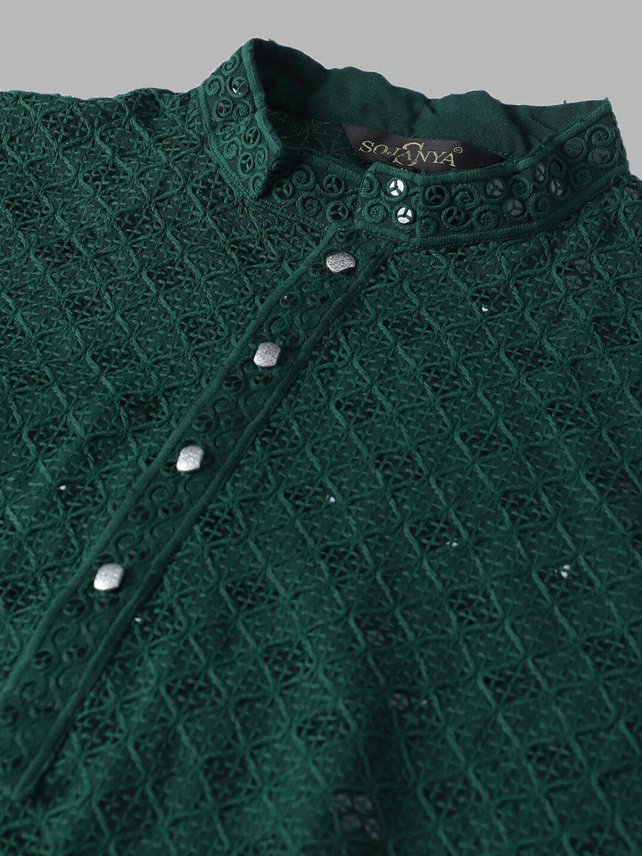 SOJANYA Embellished Mandarin Collar Sequinned Pure Cotton Kurta