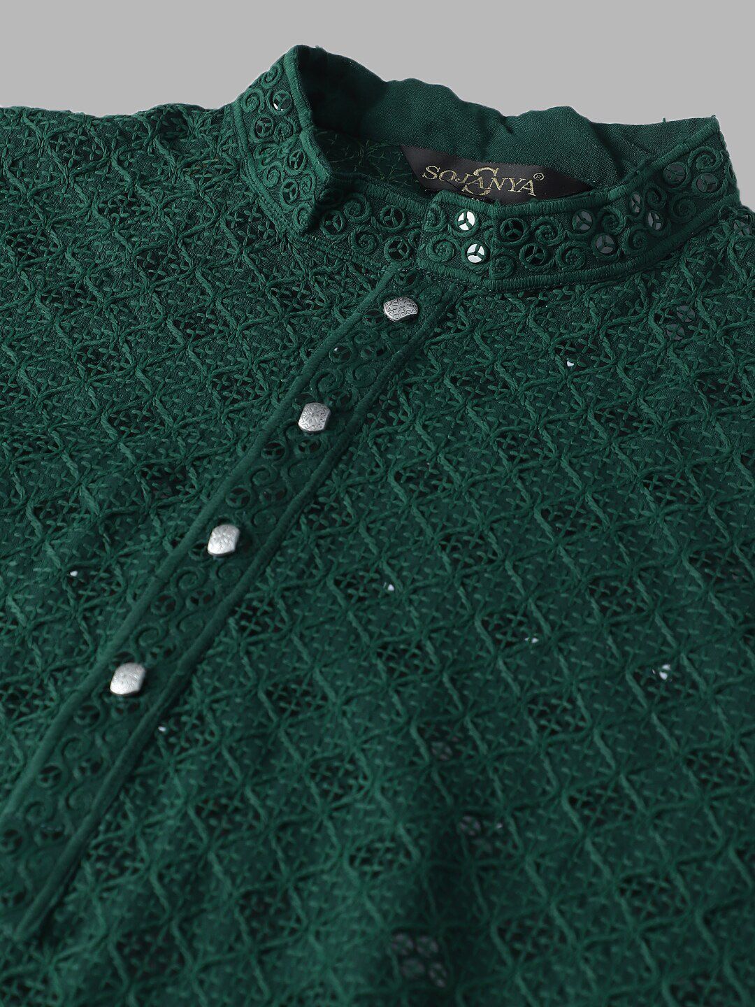 SOJANYA Embellished Mandarin Collar Sequinned Pure Cotton Kurta