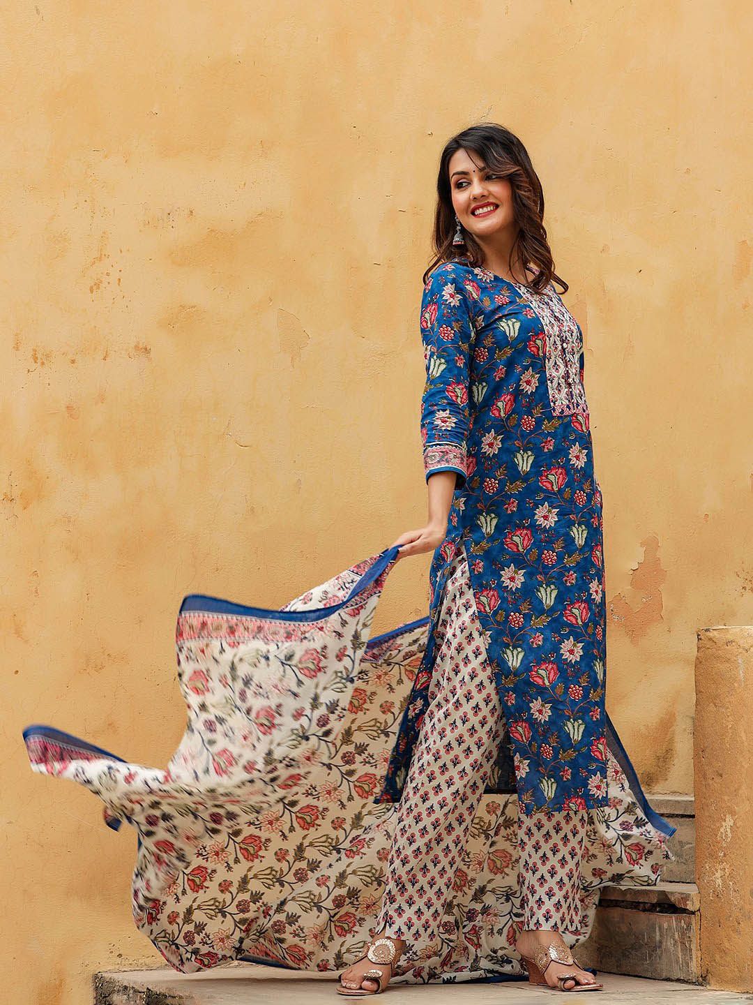 KALINI Floral Printed Gotta Patti Kurta & Trousers With Dupatta