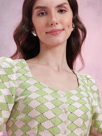 DressBerry Geometric Design Flared Sleeve Crochet Top