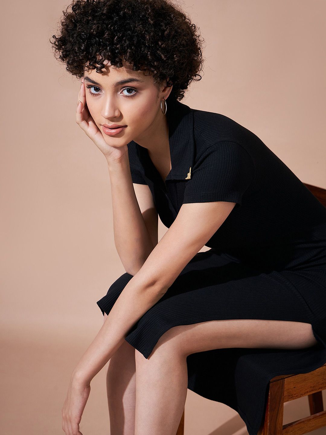 SASSAFRAS BASICS Shirt Collar Sheath Midi Dress