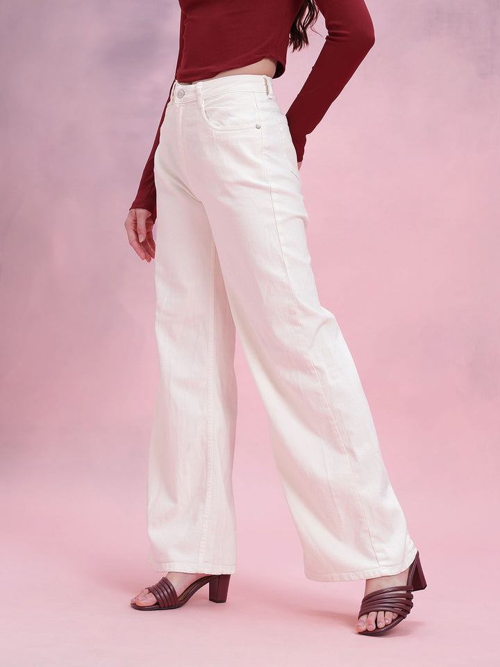 DressBerry Women Wide Leg Mid-Rise Stretchable Jeans