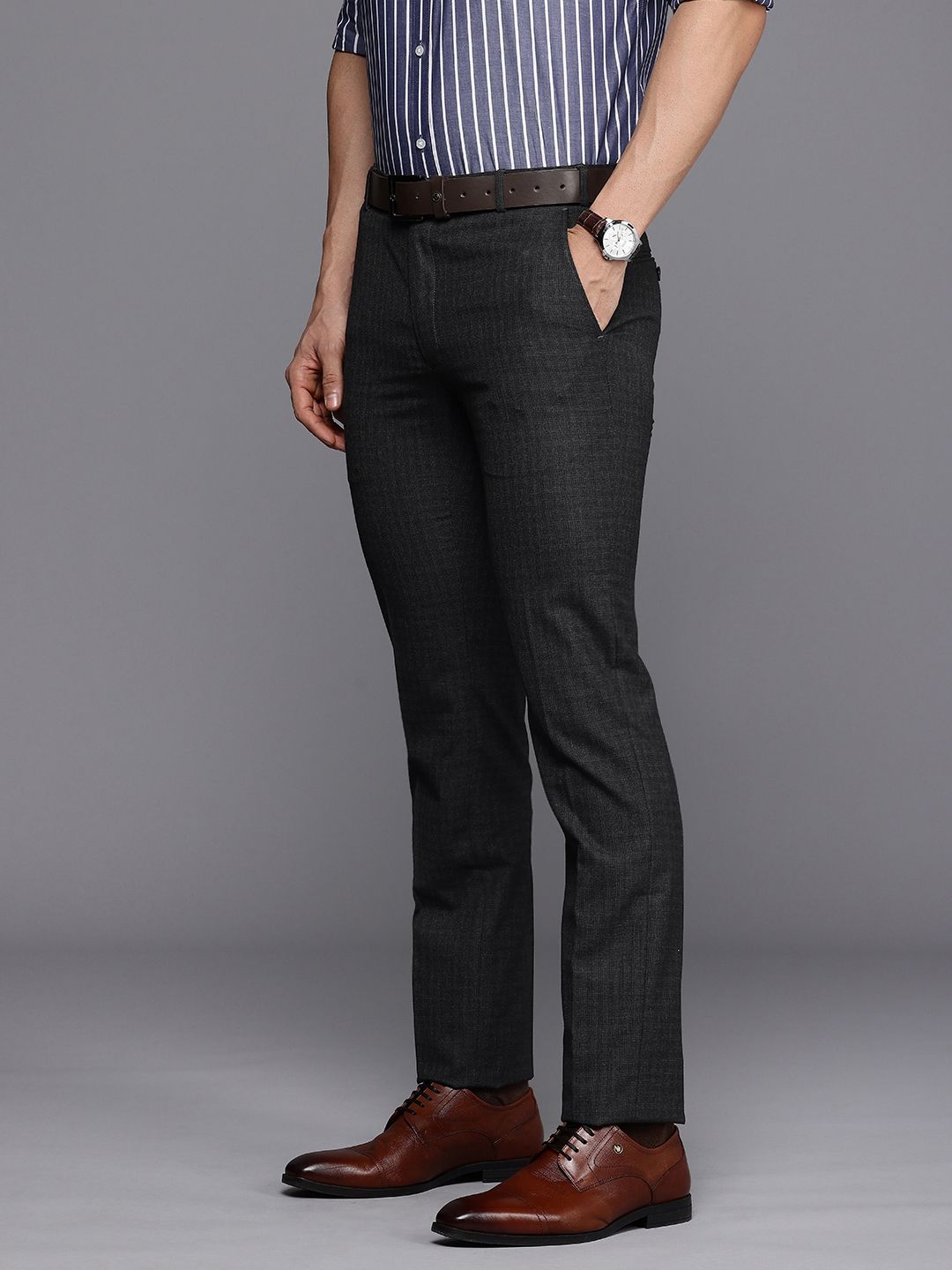 Raymond Men Checked Slim Fit Formal Trousers