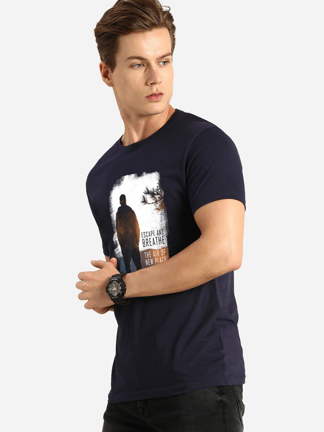 Bewakoof Men Navy Blue Typography Printed T-shirt