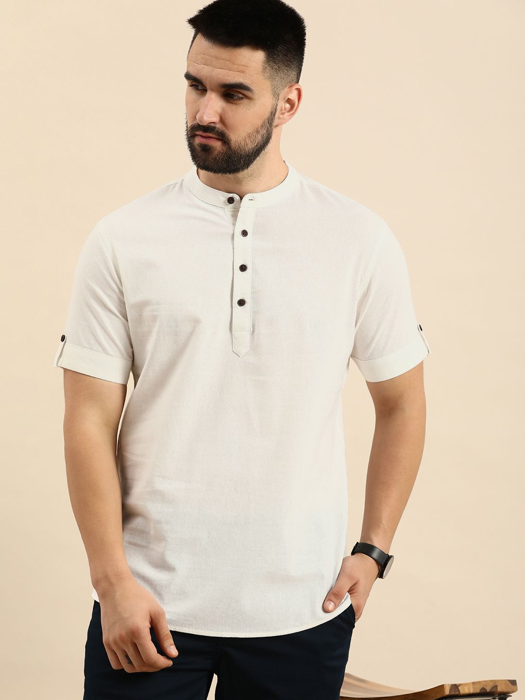 Anouk Men Solid Mandarin Collar Short Kurta