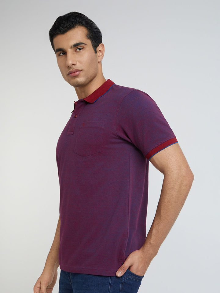 Raymond Pure Cotton Dual-Toned Modern Fit Polo Collar T-shirt