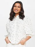 AND White & Green Floral Printed Shirt Style Top
