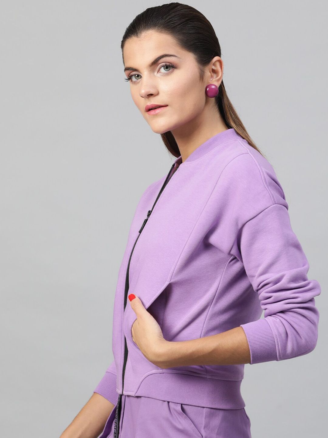 STREET 9 Women Lavender Printed Lightweight Bomber