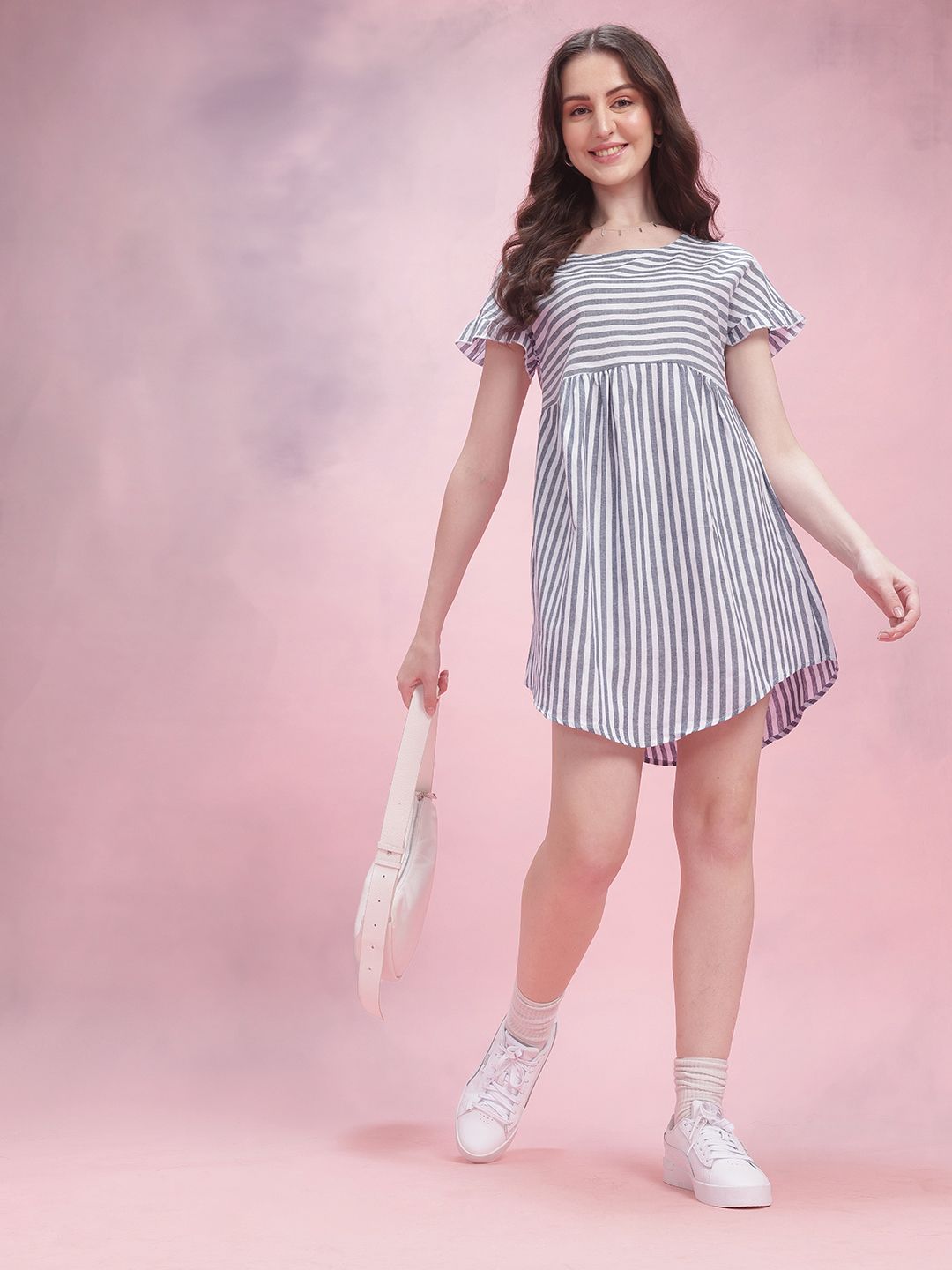 DressBerry Striped Ruffled Empire Mini Dress