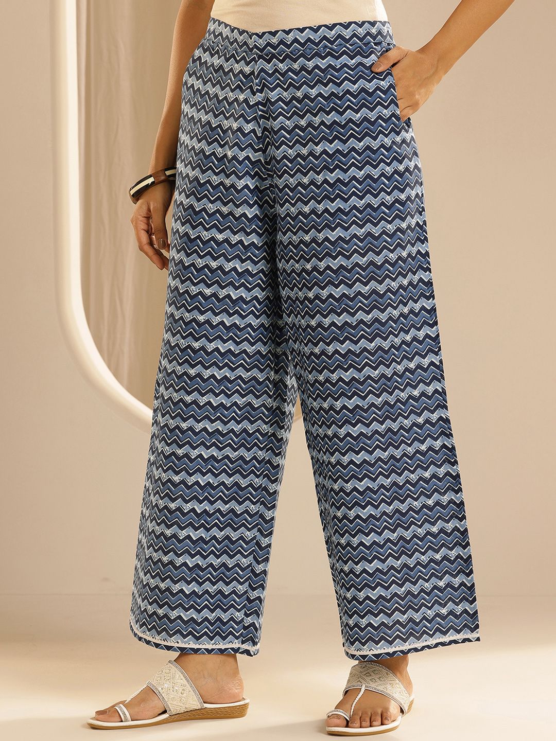 Libas Floral Printed Gotta Patti Pure Cotton Kurta with Palazzos & Dupatta