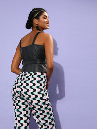 Athena Charcoal Grey Printed Wrap Top with Tie-Up