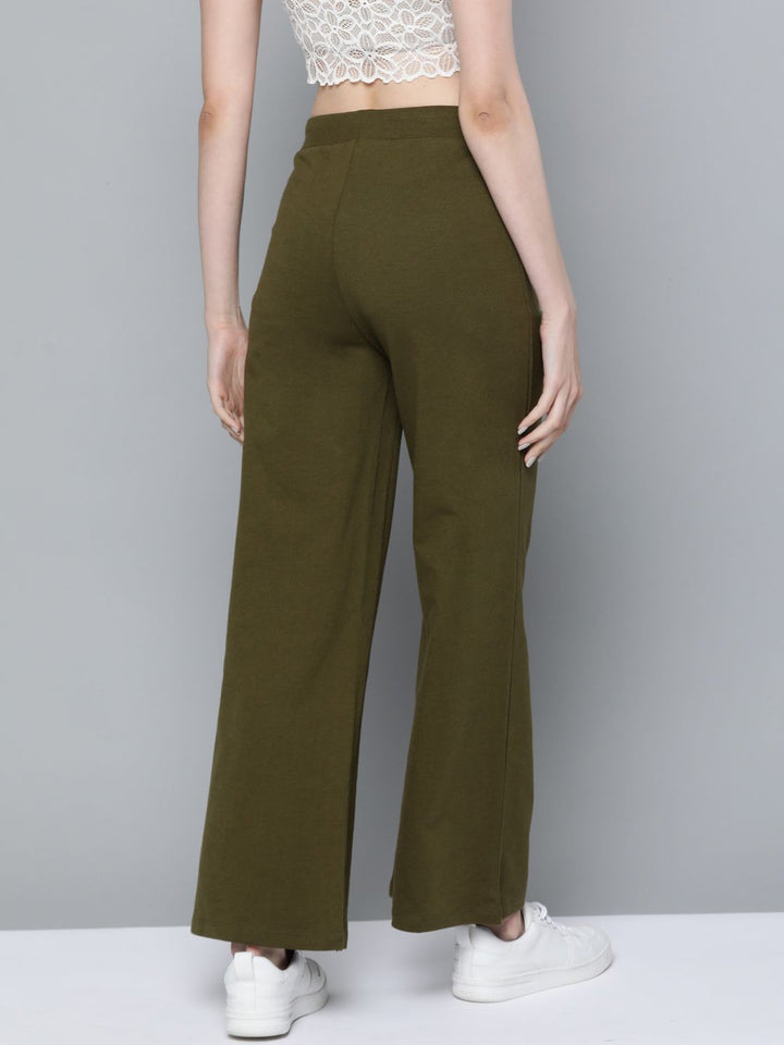 SASSAFRAS Women Olive Green High-Rise Wide Leg Track Pants