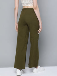 SASSAFRAS Women Olive Green High-Rise Wide Leg Track Pants