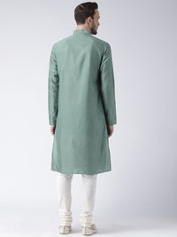 KISAH Men Green Solid Straight Kurta