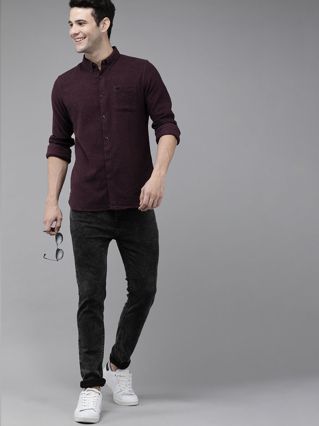 THE BEAR HOUSE Men Purple Slim Fit Casual Shirt