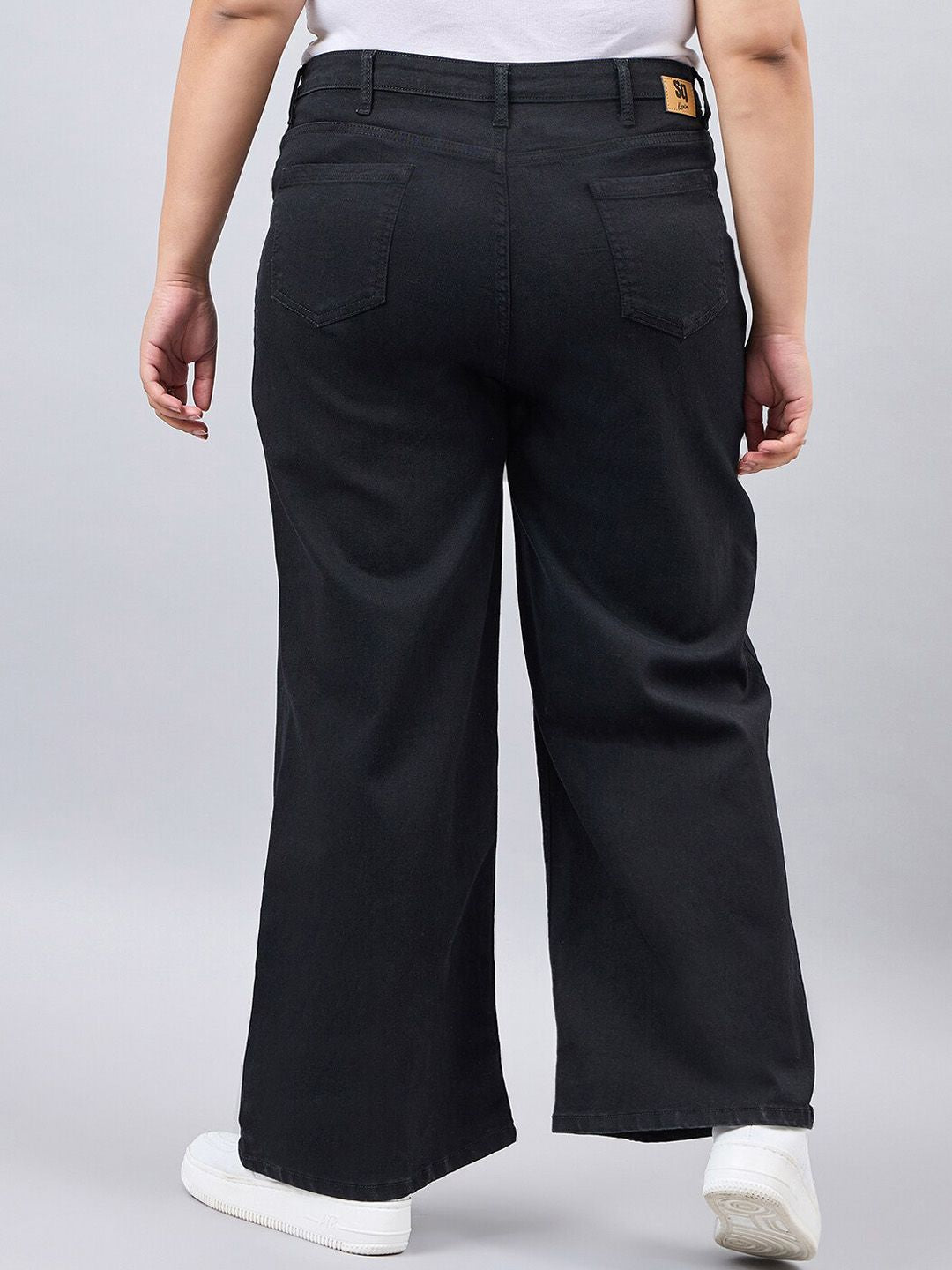 Style Quotient Women Plus Size Black Wide Leg High Rise Stretchable Denim Jeans