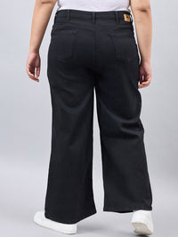 Style Quotient Women Plus Size Black Wide Leg High Rise Stretchable Denim Jeans