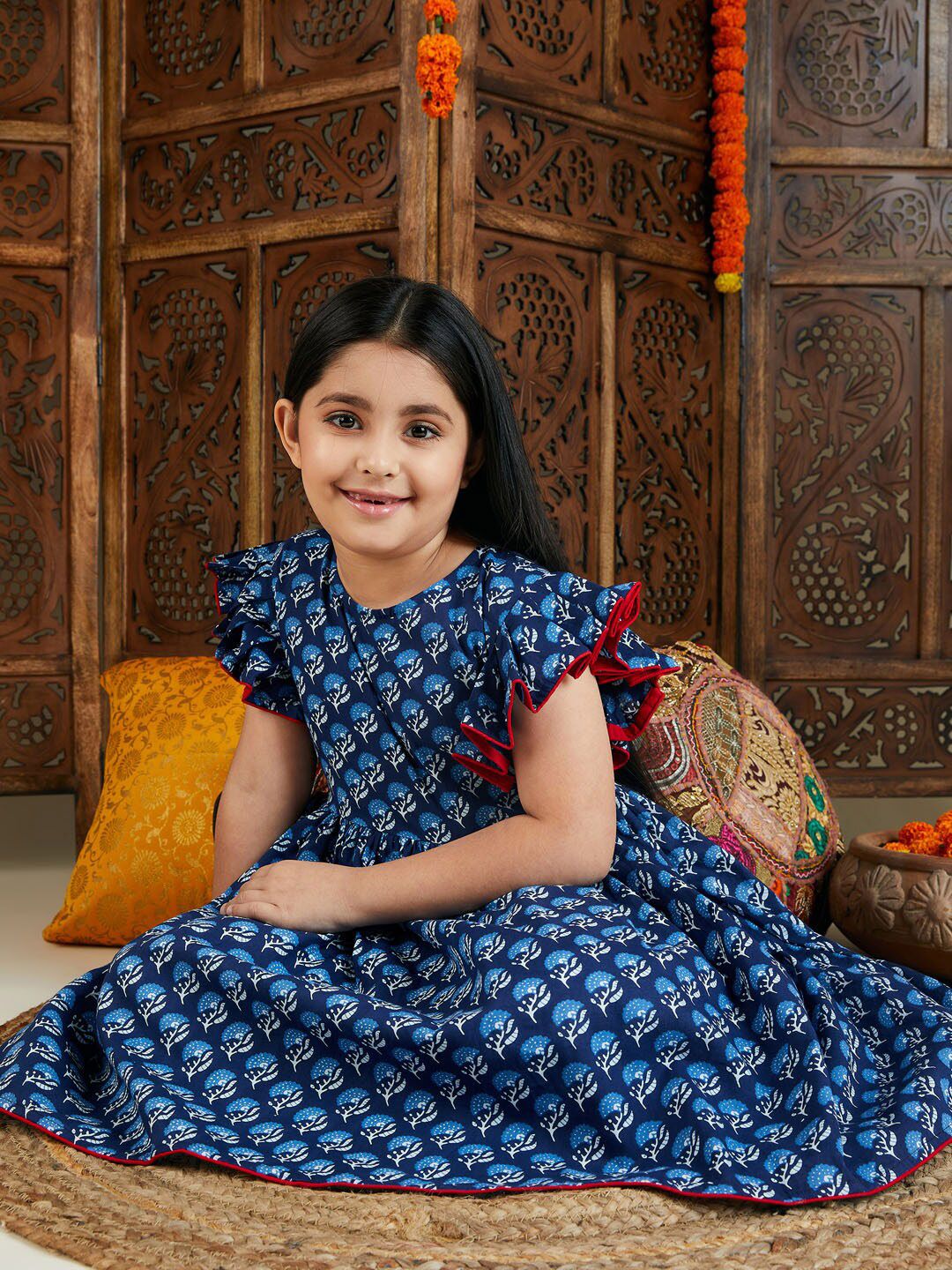 VASTRAMAY Girls Floral Printed Anarkali Pure Cotton Kurta