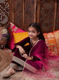 pspeaches Girls Gotta Patti Velvet Kurta With Palazzos & Dupatta