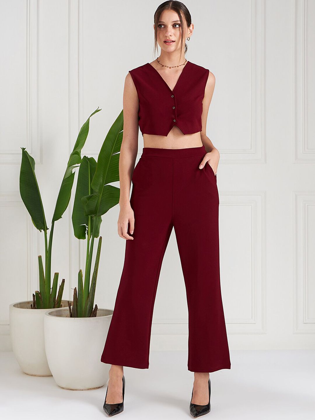 Athena V-Neck Crop Top With Trousers Co-Ords