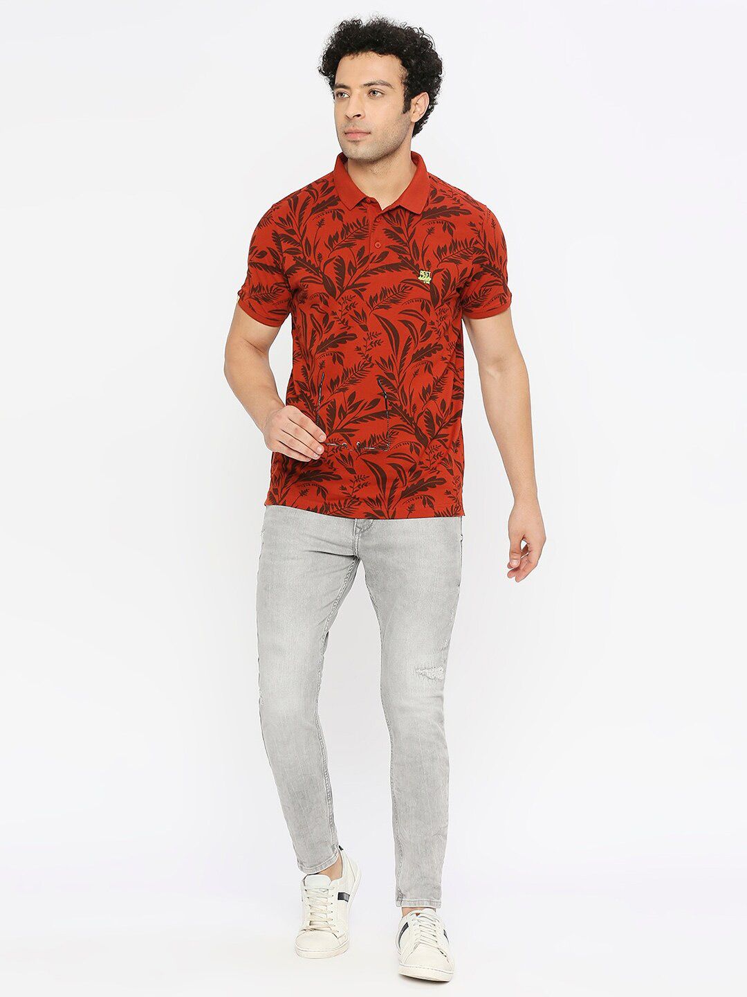 SPYKAR Tropical Printed Polo Collar Cotton T-shirt