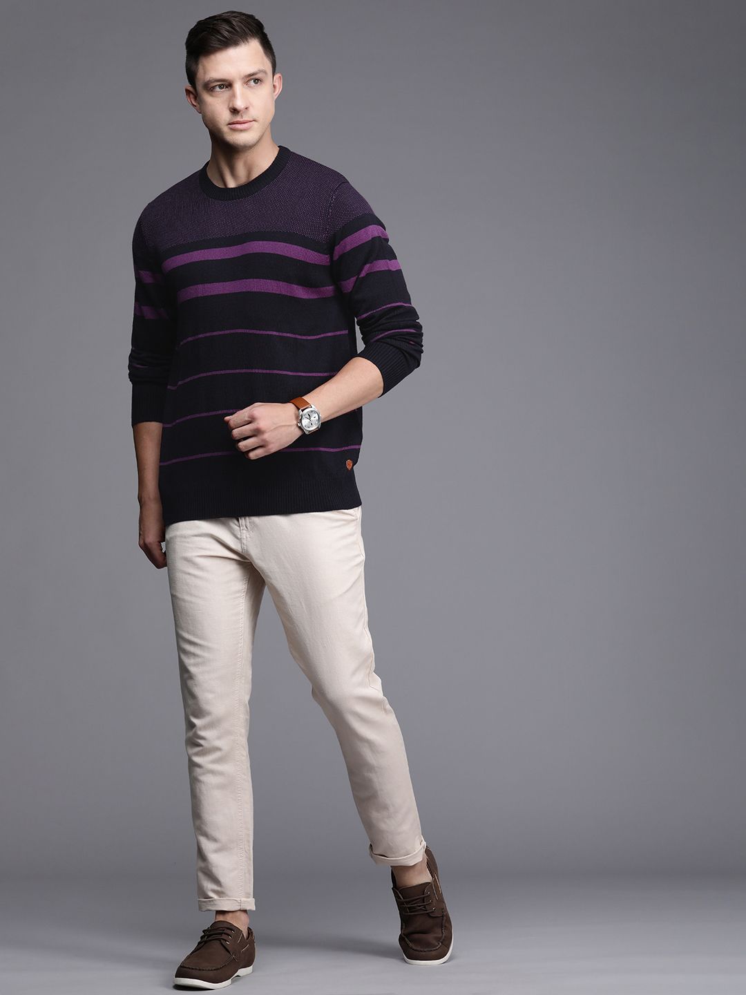 Raymond Men Violet Striped Pullover