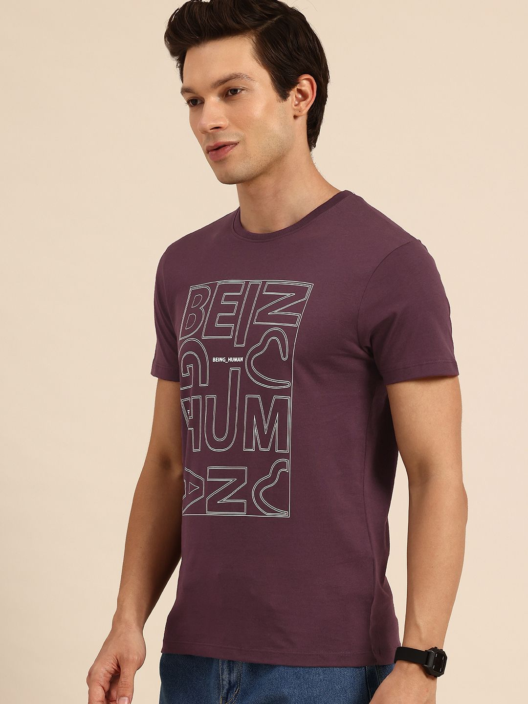 Being Human Pure Cotton Brand Logo Printed Slim Fit T-shirt