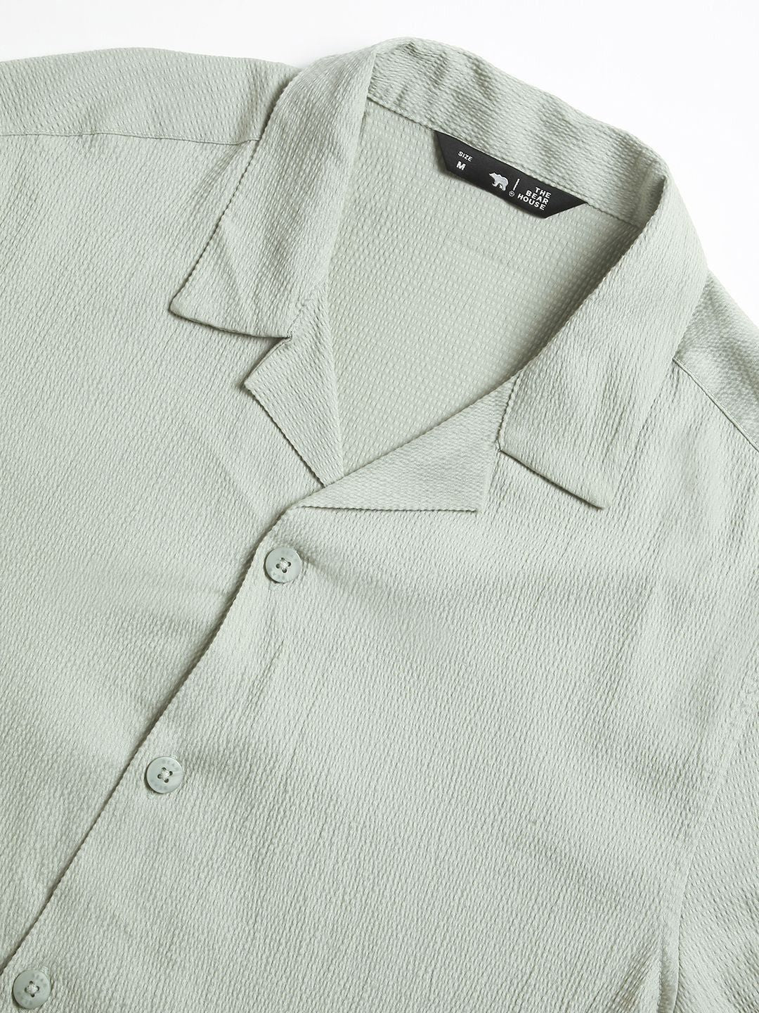 THE BEAR HOUSE Cuban Collar Seersucker Weave Casual Shirt