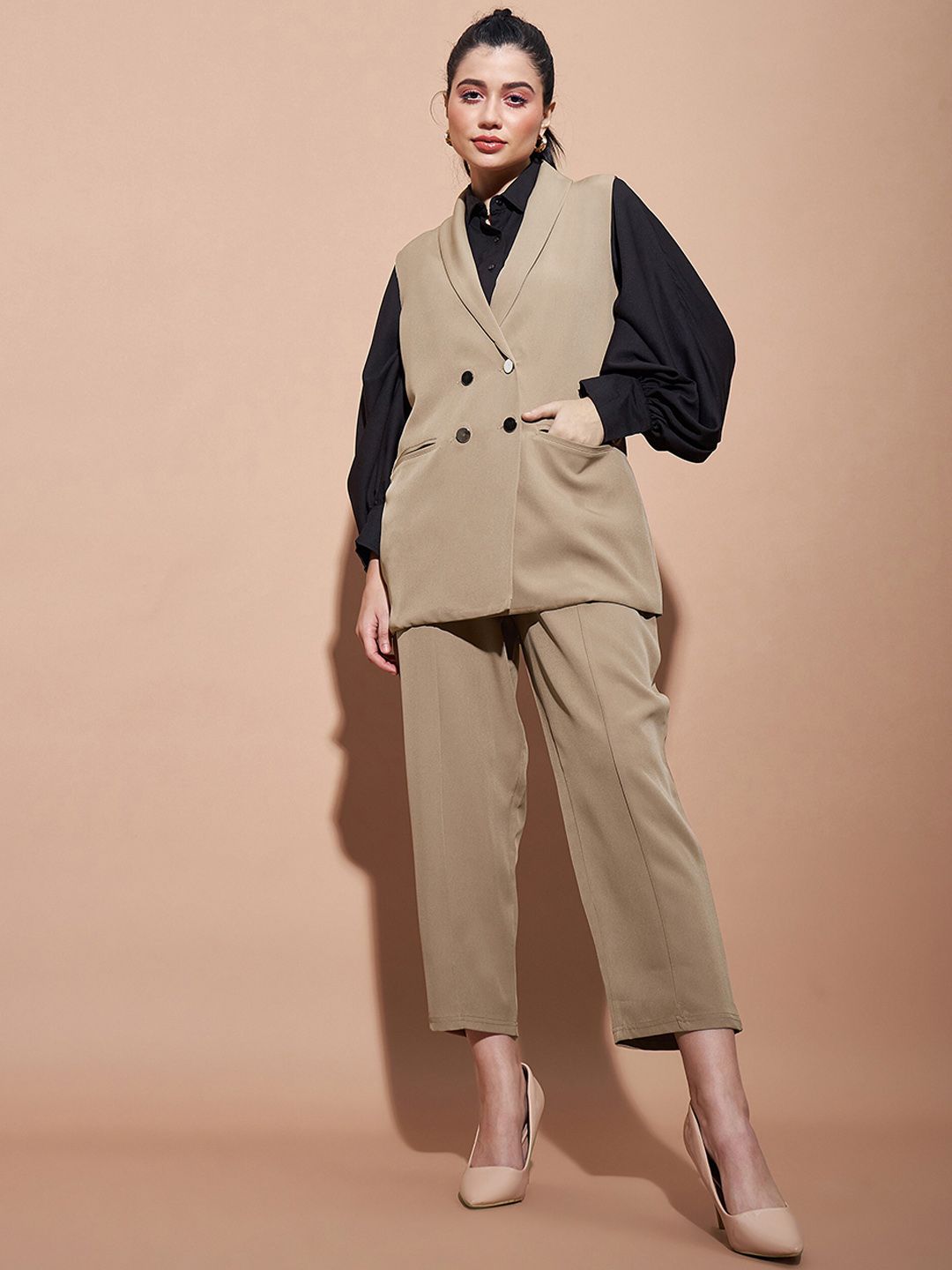 SASSAFRAS BASICS Comfort-Fit Shawl Collar Double-Breasted Longline Casual Blazer