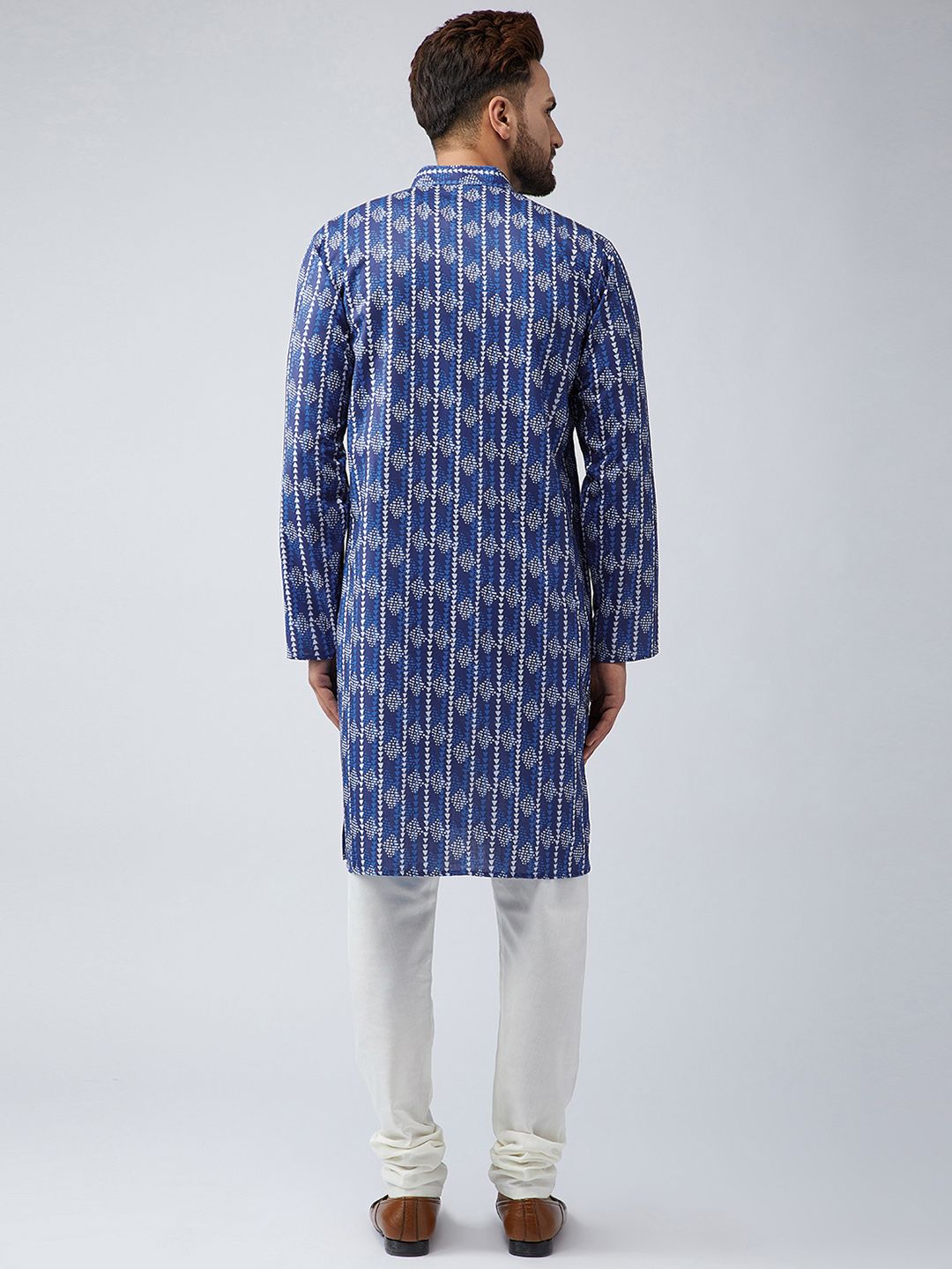SOJANYA Men Blue Printed Straight Kurta